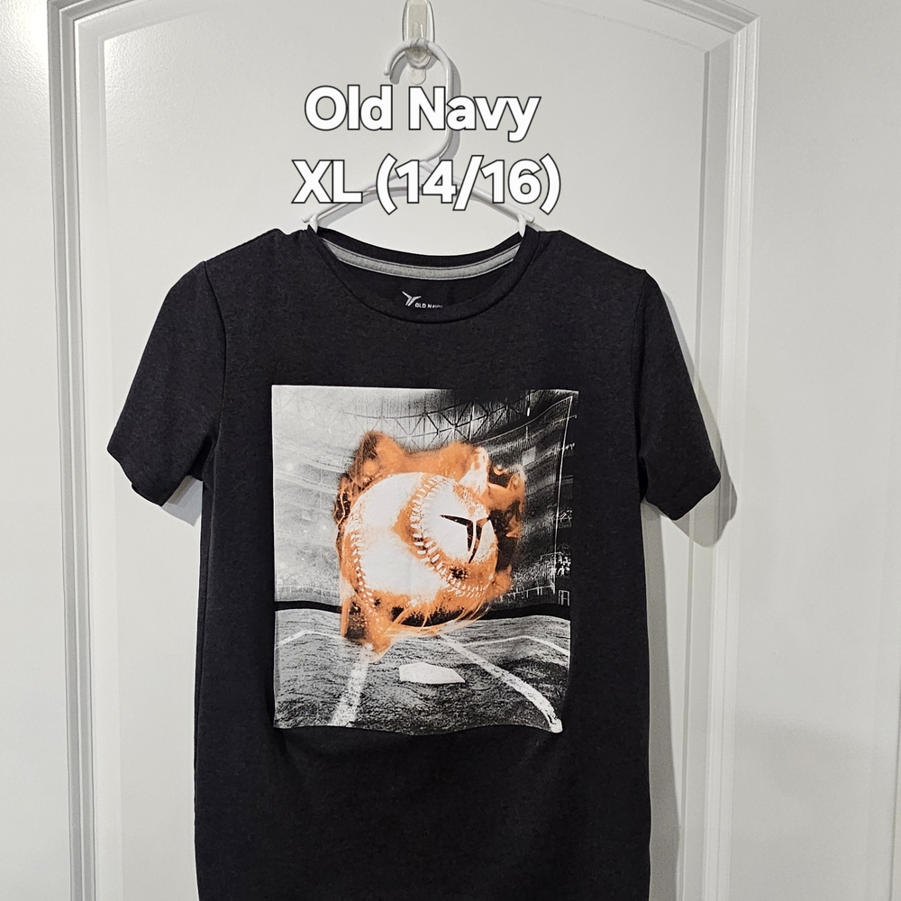 SOLD - XL 14/16 | Old Navy | Boys Black Short Sleeve Tee | Baseball
